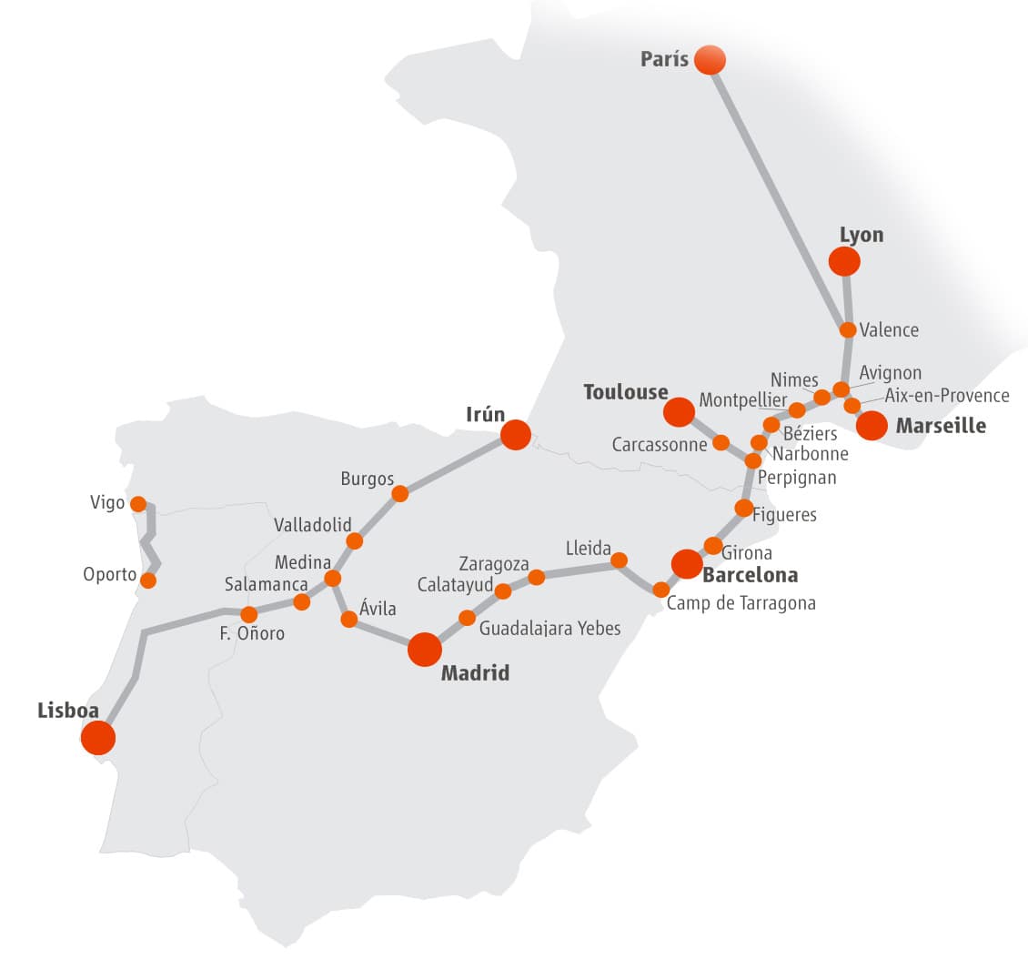 Spain International Routes Rail Map